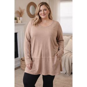 Pure Jill Organic Cotton Long Sleeve Tunic Side Slit Blouse Top Size L